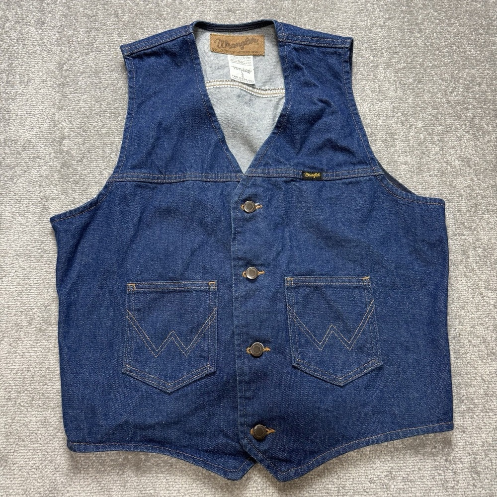 Wrangler Blue Denim Vest Mens Large Western Cowboy Stitch